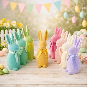 16” Flocked Easter Bunny Decor – Medium Standing Button Nose Rabbit (Assorted)